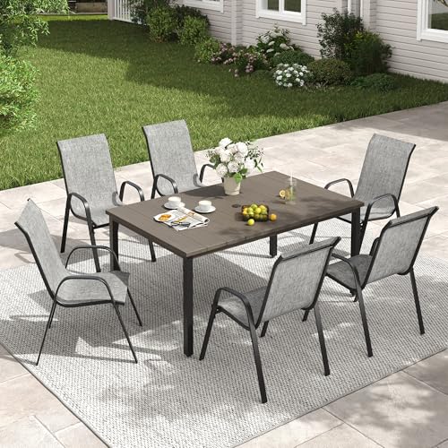 Image of VICLLAX 7 Pieces Patio Dining Set, Outdoor Table & Chairs for 6,Grey Wood-grian