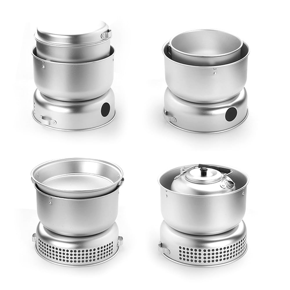 Wakects Kempingowy Zestaw Naczynia Kuchennego, Aluminium Aluminiowe Kempingowe Garnki i Patelnie Ustawione z bazą kuchenną do Pikników na Zewnątrz