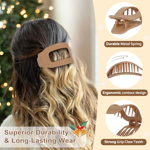 Image of 6 PCS Flat Hair Clips for Women, Large Matte French Flat Claw Clips for Thick Thin & Curly Hair, Strong Hold Non Slip Jaw Clips Hair Accessories for Girls Valentine's Day Gifts (Natural Colors)