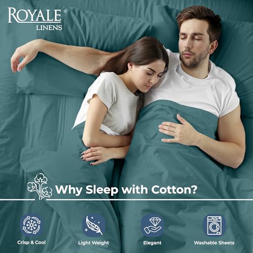 Image of Royale Linens 100% Organic Cotton Full Flat Sheet Only - Super Soft - Percale Top Sheets - Full Flat Sheet Sold Separately - Breathable, Cool & Crisp Sheets Only (81 inch x 96 inch, Teal)