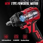 SEYVUM Impact Wrench,1/2" Impact Gun, Power Impact Driver Max Torque 320 Ft-lbs (430N.m), Cordless Impact Wrench with 20V Brushless Motor, 3.0Ah Li-ion Battery with Fast Charger, 4 Pcs Impact Sockets - Image 2