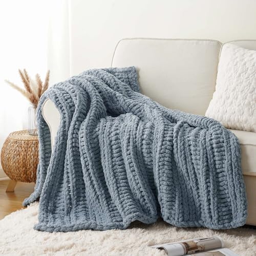 Battilo Chunky Knit Throw Blanket for Couch, Soft...