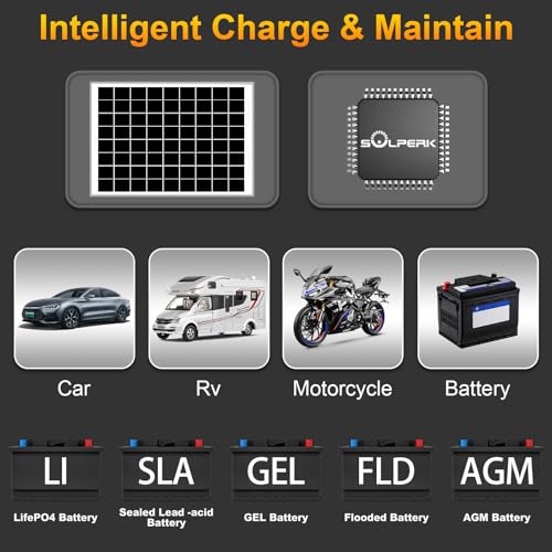 Image of SOLPERK Solar Panel Kit 10W 12V, Waterproof Solar Battery Trickle Charger Maintainer + Smart MPPT Controller + Adjustable Mount Bracket for Boat Car RV Motorcycle Marine Automotive
