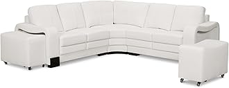 Genuine Leather Corner Sofa with 2 Ottomans – L Shaped Sofa Corner for Family, Modern Leather Sofa with Footstools, Spacious and Comfortable Sectional Sofa, Large White Corner Sofa - SAN FERNANDO