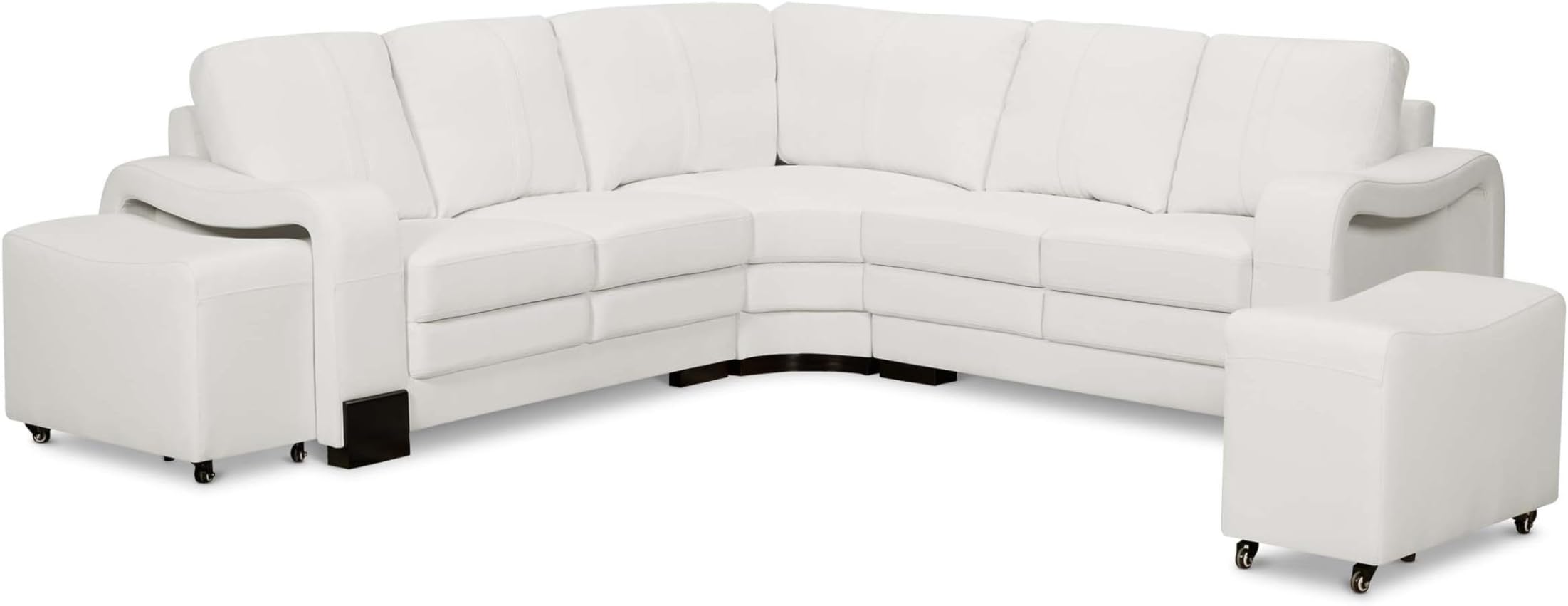 Genuine Leather Corner Sofa with 2 Ottomans – L Shaped Sofa Corner for Family, Modern Leather Sofa with Footstools, Spacious and Comfortable Sectional Sofa, Large White Corner Sofa - SAN FERNANDO