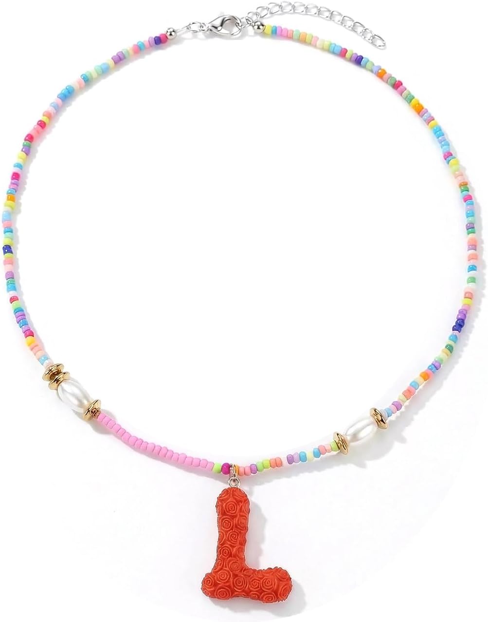 Colorful Beaded Initial Necklace for Women, 3D Rose Textured Bubble Letter Necklace, Personalized Y2K Aesthetic Boho Beaded Choker, Cute Alphabet Name Jewelry Gift, 16+2"