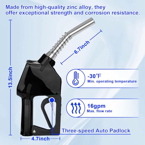 PARGAGAM 3/4" NPT Auto Shut-Off Fuel Nozzle, Gas Pump Nozzle with 3-Speed Padlock (9-16 GPM) - 360° Swivel Hose for Gasoline, Diesel, Biodiesel B20, E15 & Kerosene (BLACK) by PARGAGAM - Image 3