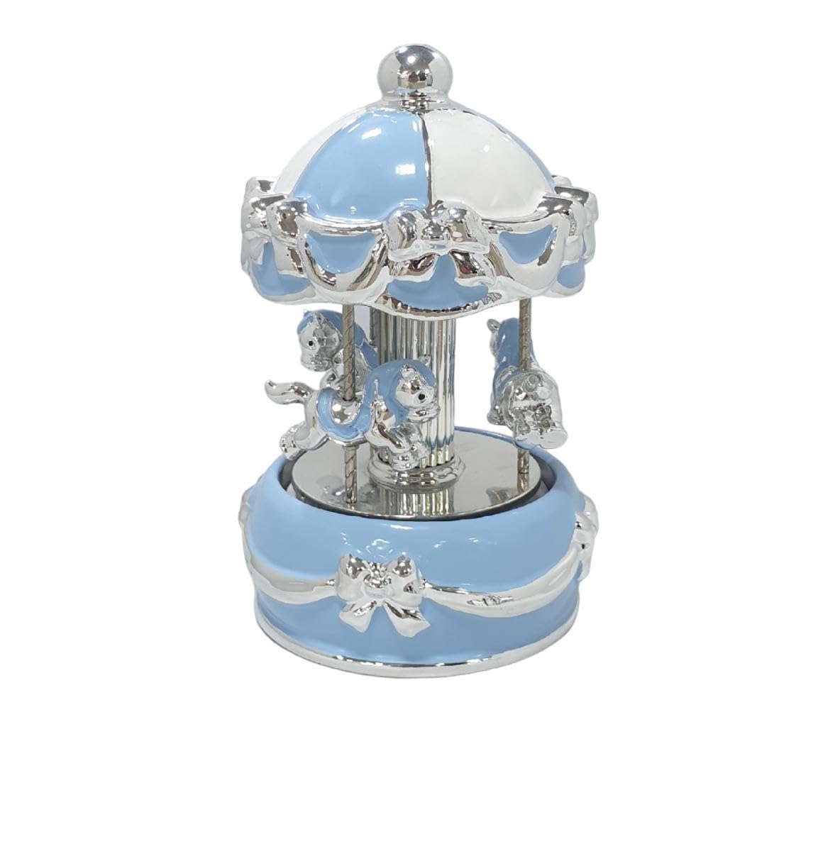 Generico Giostra Musicale LED Decorativa, Carillon in Ceramica Argento e Celeste, 17 cm, Alexia Argenti