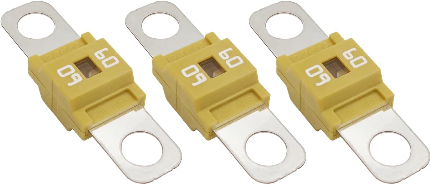 AMI Pack of 3 Midi Fuse, 60 Amp High Current, Bolt-on, Used in Cars, Trucks, Construction Vehicles, Agricultural Machinery, Caravans, Passenger Cars, Electrocar Golf Cart