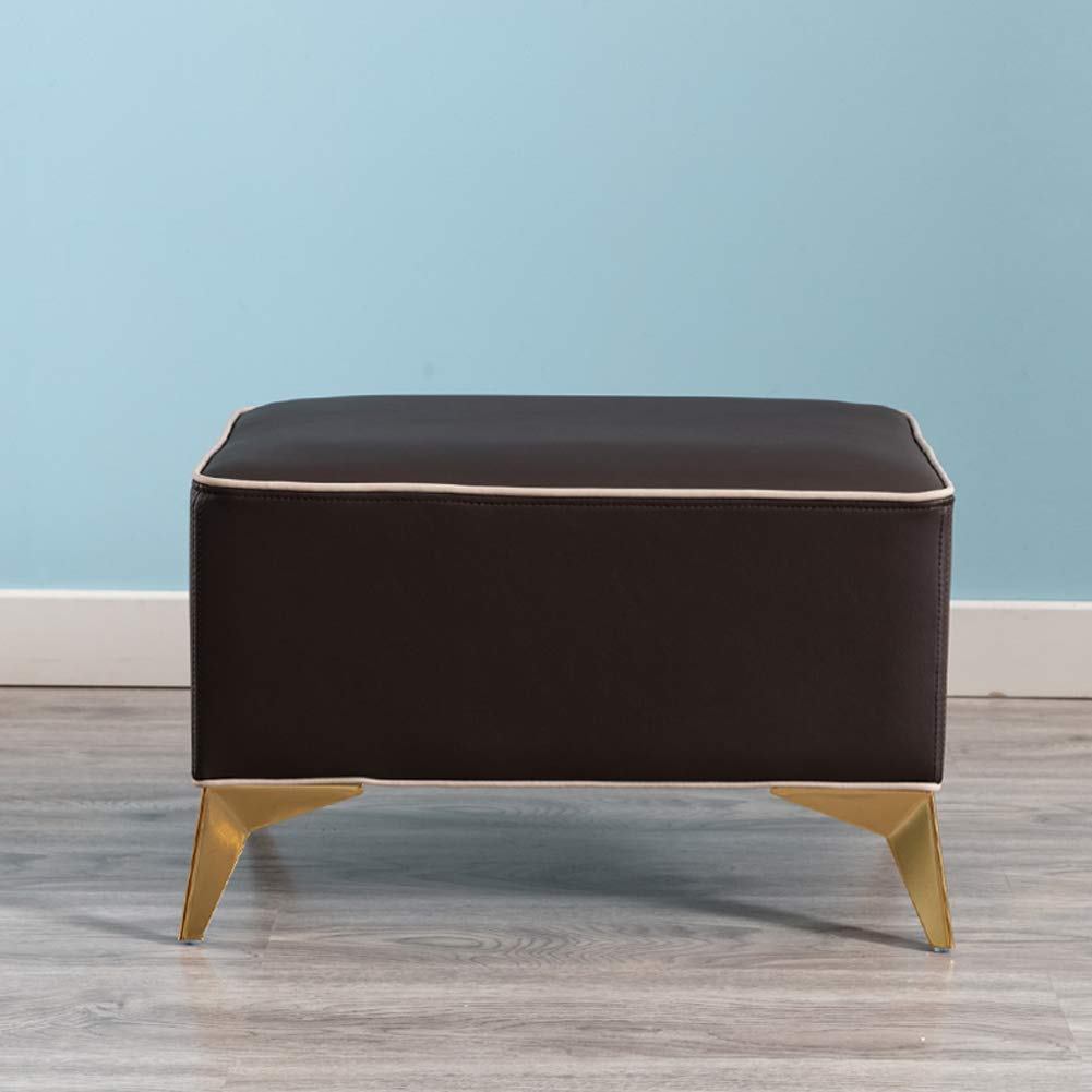 Banc Ottoman en Similicuir Marron et Pieds en Métal Chic
