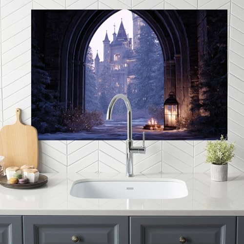 Image of Gothic Castle Stone Arch Backsplash Peel and Stick, 35.4x23.6 in
