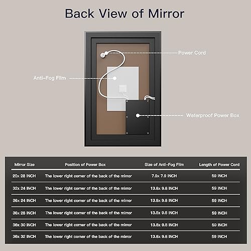 ISKM Framed LED Mirror for Bathroom 36"x30", Dimmable LED Bathroom Mirror with Lights, Anti-Fog, Front and Backlit Lighted Mirror 3-Colors, Shatterproof, Memory Function