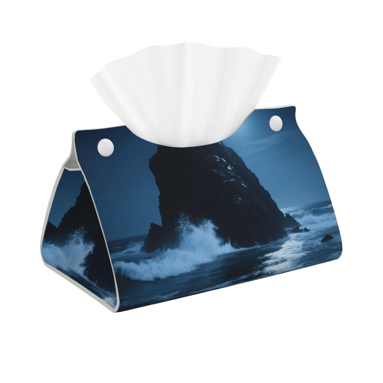 Pu Leather Tissue Box Cover, Mountain Moon Rectangle Tissue Case Covers Decorative Tissue Box Holder Waterproof Tissue Holder Organizer for Bathroom Home Office