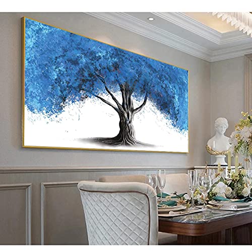 Peinture sur toile arbre de vie bleu abstrait nordique 50x100 cm