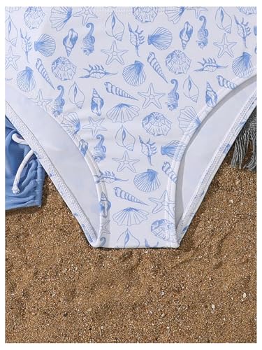 Image of WDIRARA Girl's Floral Print 3 Pieces Beach Bikini Swimsuit with Drawstring Ruched Skirt