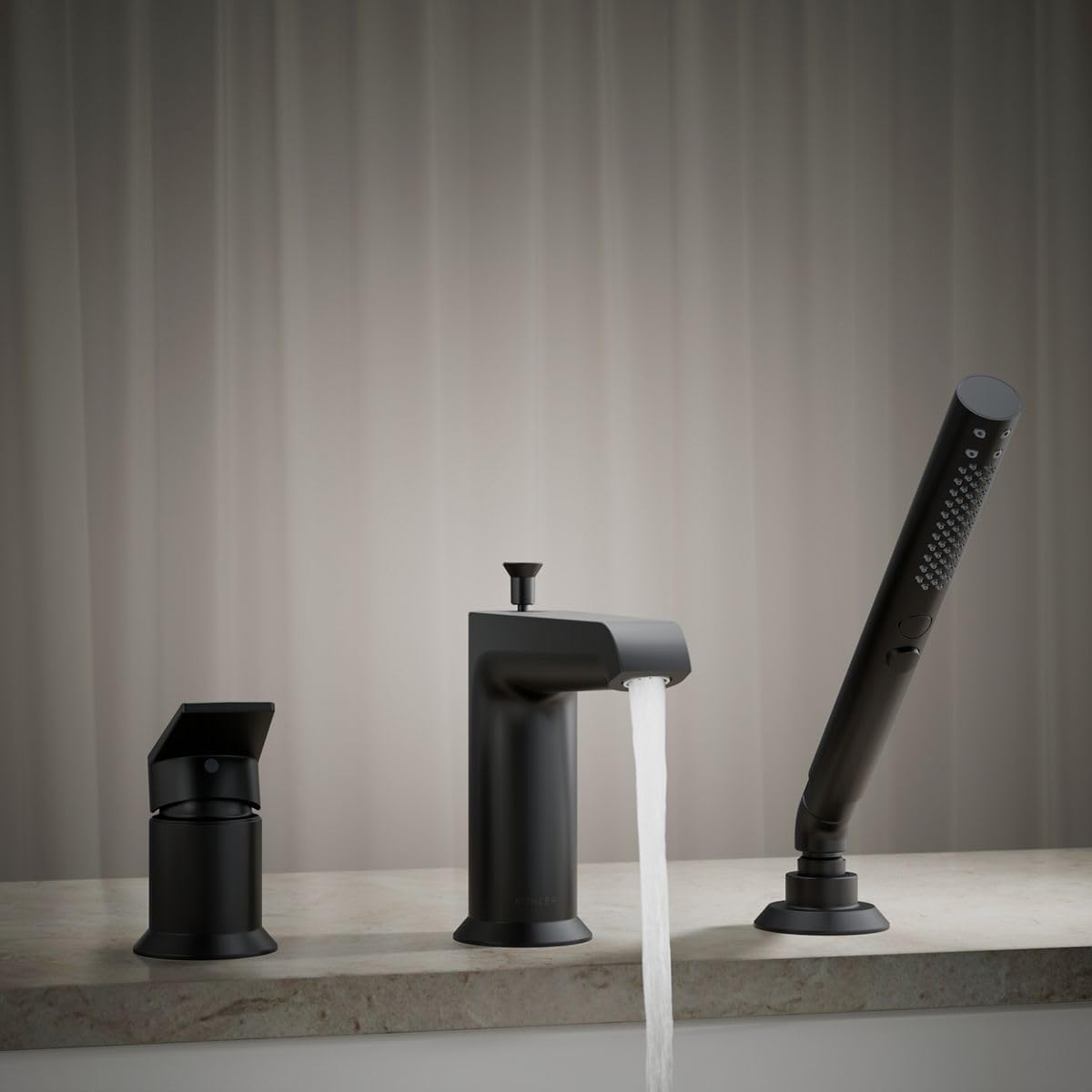 Kohler K-97070-4-BL Hint® Deck-Mount Bath Faucet with Handshower, Matte Black