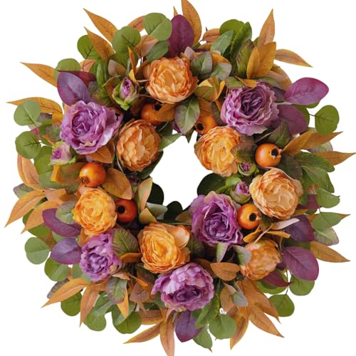 24 Inch Fall Wreath for Front Door - Autumn Wreath...