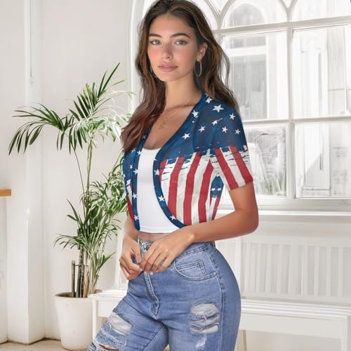 Image of Womens Short Sleeve Bolero Shrug Open Front Knit Cropped Cardigan Shoulder Cover for Dress Cute Casual Knit Cover Up