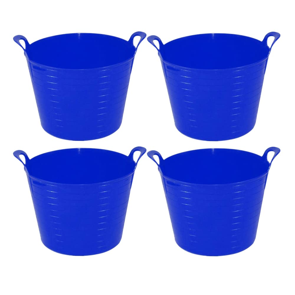 TRG Set Of 4 – 20L Flexi Tubs Heavy Duty Flexible Plastic Buckets With Handles, Garden Storage Tub, Builders Bucket, Multi-Purpose For Home, Garden, DIY, Plastering & Construction – (Blue)