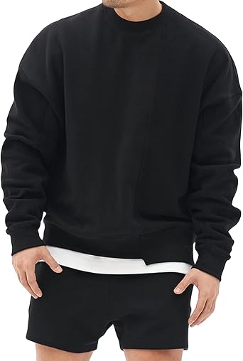 DGHM-JLMY Mens Round Neck Terry Sweater Pullover Patchwork Crewneck Sweatshirt Long-Sleeve Lightweight Terry Sweatshirt