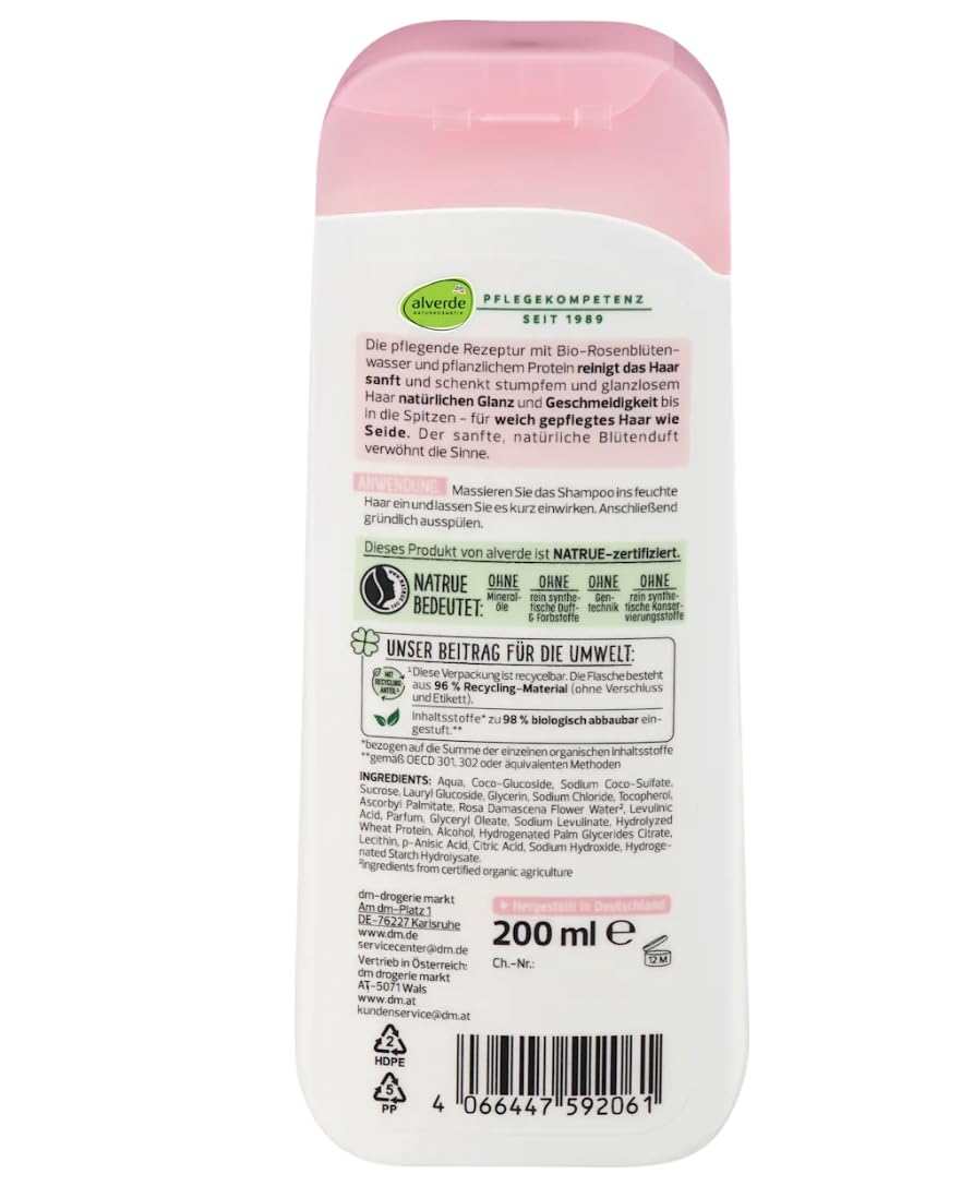 Alverde 2er-Set – Leave-In Sprühkur Express 7in1 (75 ml) + Shampoo Glanz mit Rosenblütenwasser & pflanzlichem Protein (200 ml) + Bonus Kopfhaut Massagebürste