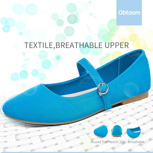Image of Obtaom Mary Jane Flat Shoes Round Toe Ballet Flats for Women Dressy Fabric Business Flats Comfortable Classic Strap Flats for Office