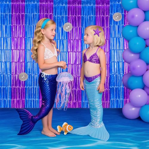 Image of TONIFUL 2Pcs Blue Purple Door Streamers,Green Photo Booth Backdrop,Metallic Streamers Green Foil Fringe Curtains for Birthday,Christmas,New Year,St. Patrick's Day Party Streamers Decor