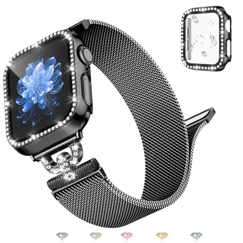 Bracelet Métal pour Apple Watch 45mm 41mm et Milanese Magnétique avec Écran Diamant iWatch