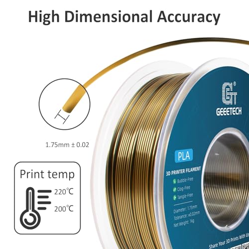 Image of Geeetech Silk PLA Filament 1.75mm Silk Dual Color Filament, Coextrusion Dichromatic Metal-Like Shiny Consumable 1kg (2.2lbs) 1 Spool, Dimensional Accuracy + /- 0.02 mm, Gold Black