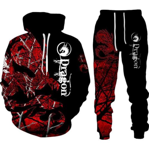 Osheoiso Homme Jogging Survêtement Costume Ensemble Imprimé Sweat Shirt avec Motif Lion Tigre Capuche Pantalon Casual Combinaison de Jogging K 2 L