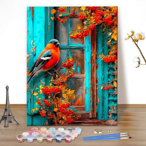 MEIYUDA Pintar por Numeros Adultos Vista de ventana, Pigmento Acrílico, DIY Pintura por Numeros Kit Manualidades Adultos, Decoración para el Hogar Regalo de pared 40x50cm(sin marco)