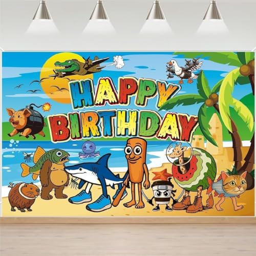 Image of Birthday Backdrop for Decoration, Cartoon Themed Backdrop Decoration, 4.9 ft x 3.28 ft (150 cm x 100 cm) Large Size for Indoor Outdoor Parties, Happy Party Props Ornament