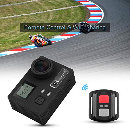 yeacher Câmera de ação 4K 2 + 0,96 polegadas Tela LCD dupla 30m à prova d'água 30FPS 170 ° Lente an