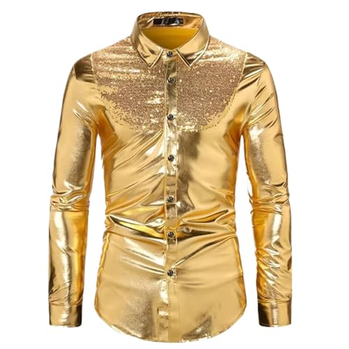 Chemise disco brillante argentée WOLONG pour homme pour fête et spectacle