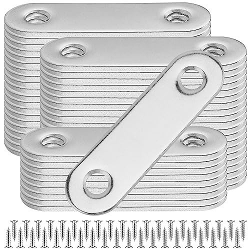 FUNSUEI 50 PCS Stainless Steel Flat Brackets, 56mm/2.2inch Small Metal Brackets Flat Straight Mounting