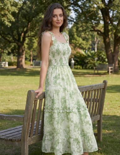 Image of Scarlet Darkness Floral Dress for Women 2026 Flowy Sundress Smocked Cottagecore Dresses