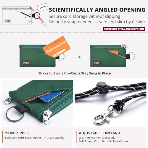 Image of RFID Blocking Travel Wallet with Adjustable Lanyard, Small Nylon Zipper Pouch and Badge Holder for ID, Credit Cards, Cash, Keys, Commuters (Forest Green)