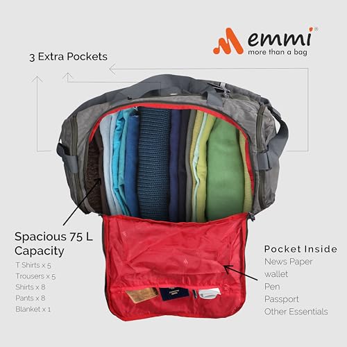 Image of Emmi Radiant Duffle Bag 70 L|Travel Bag for Men and Women |Weekend Holiday and Gym |Sustainable and Durable Cabin Bag|Water Repellent |18 Months Warranty