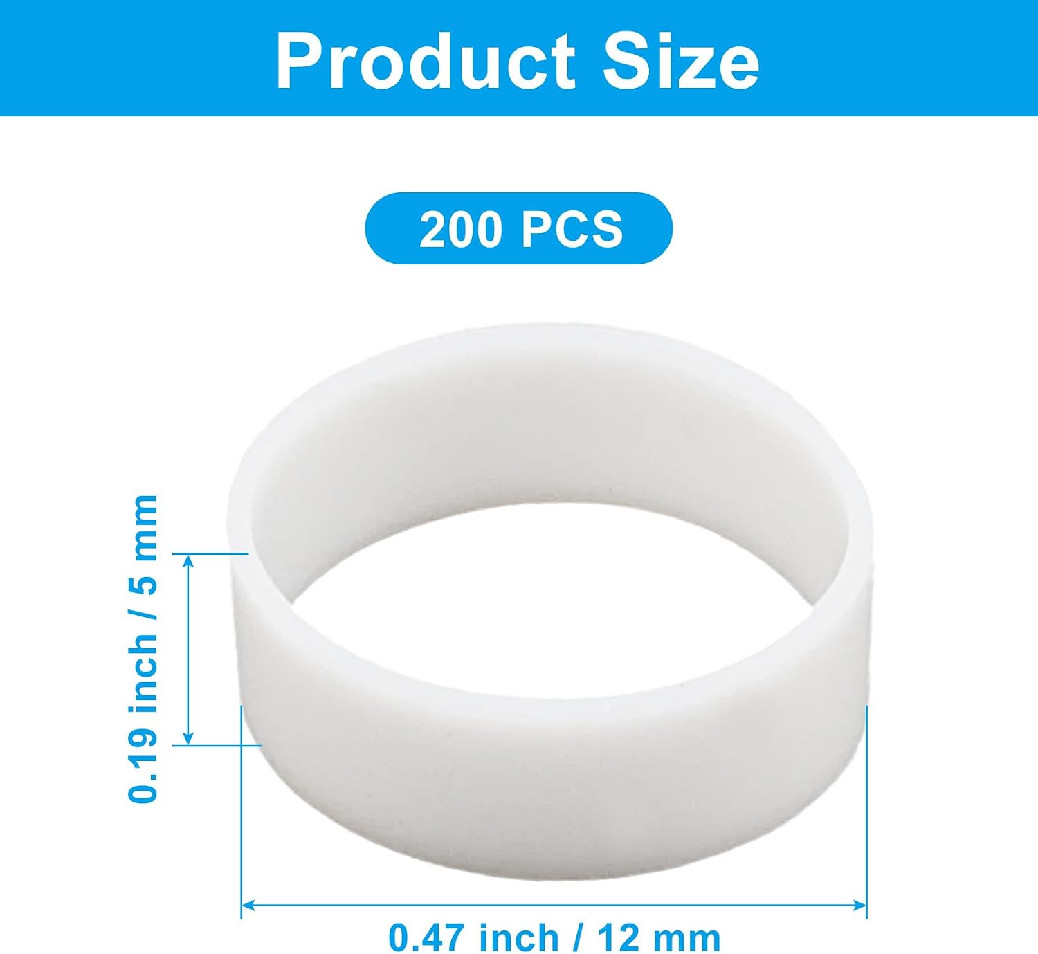 200-Pack Silicone Cable Ties, 12mm White Rubber Cord Ties & Reusable Bands for Organizing Wires, Cables, Earphones, Home Office Supplies