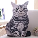 Maomoto 19.6'' Cat Shape Throw Pillow Plushie Doll - 3D Simulation Plush Stuffed Animal Toy for Kids, Sofa Chair Home Decor (Grey)