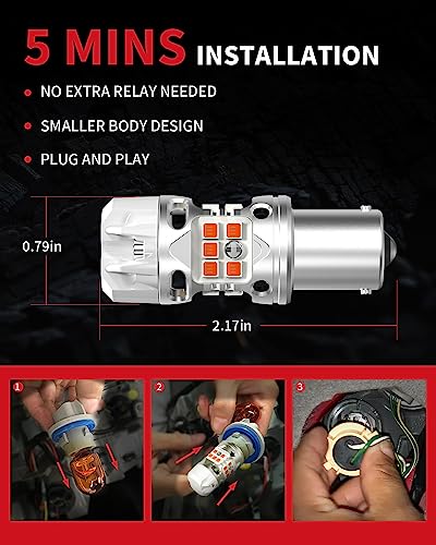Image of LASFIT T3 1156 LED Bulb Amber Turn Signal Built In Resistor 7506 CANBUS Ready Error Free New 500% Bright Blinker 4000LM Light 1156A P21W 1141 1003 BA15S Front Rear Anti Flicker Hyper Flash (2pcs)