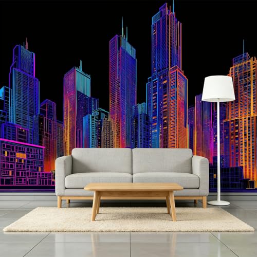 Papel pintado fotográfico de neón, diseño de paisaje urbano 3D, 500 x 280 cm, diseño moderno
