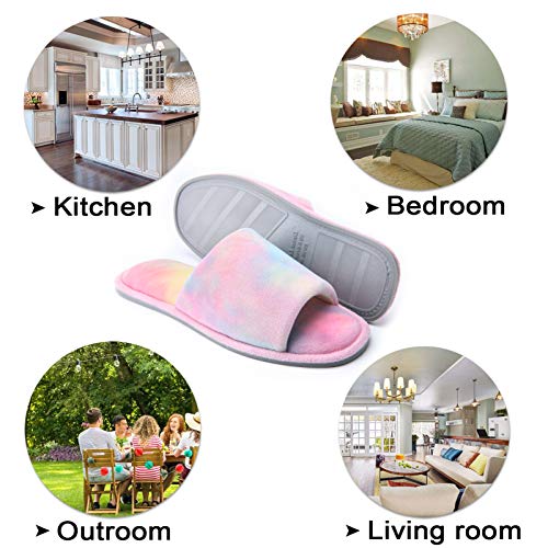 Image of DL Open Toe Slippers for women Indoor, Cozy Memory Foam Womens House Slippers Summer Slip On, Comfy Soft Flannel Womens Bedroom Slippers Slide Breathable Size 5-6 7-8 9-10
