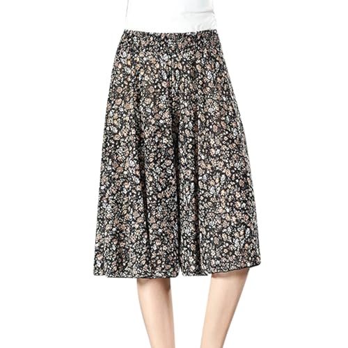 Culottes for Women High Elastic Waist Pleated Chiffon Wide Leg Culottes Pleated Chiffon Pant Print Casual Trouser Vintage Wide Leg Pant Work Bottoms