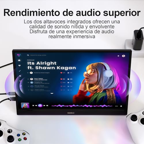 Monitor portátil 15.6 IPS con altavoces integrados y soporte giratorio de 90 grados Type-C 5