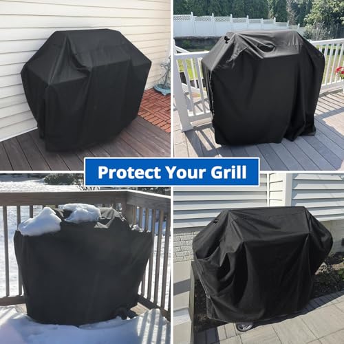 Image of SunPatio BBQ Grill Cover 70 Inch, Outdoor Heavy Duty Waterproof Barbecue Gas Grill Cover, Fade Resistant, All Weather Protection Compatible for Weber Charbroil Kenmore Brinkmann and More, Black