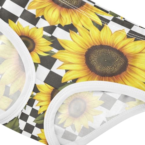 ZZKKO Yellow Sunflower Checkered Girls Underwear Toddler Panties for Girls Comfort Brief Size 2-8T3