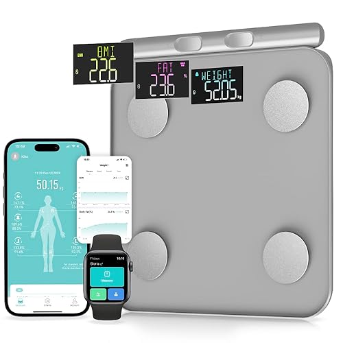 Báscula inteligente para peso corporal, báscula digital de baño, báscula de BMI con Bluetooth para pesar grasa corporal, monitor de composición