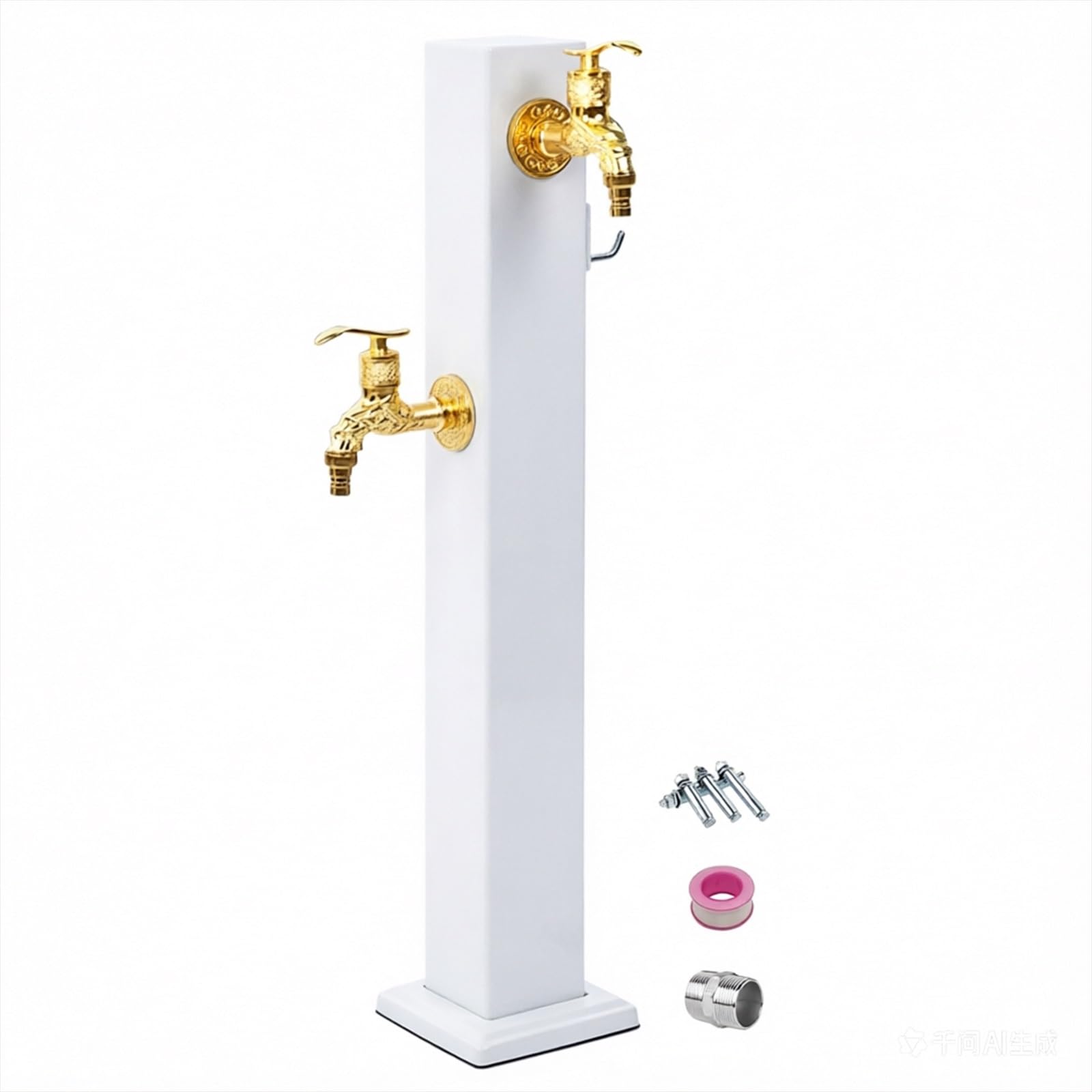 Garden Water Column, Outdoor Faucet, 304 Stainless Steel Rustproof Freeze Proof with 2 Brass Faucets for Garden(White,65cm/25.6in)