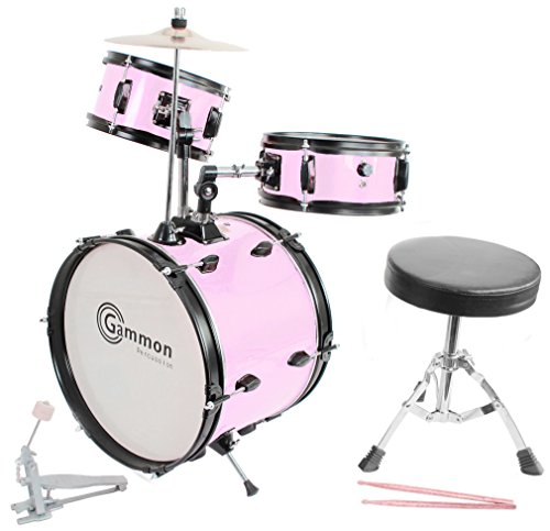 Pink Drum Set Complete Junior Kidâ€™s Childrenâ€™s Size with Cymbal Stool Sticks - Everything You Need to Start Playing